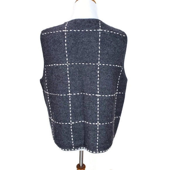 Karen Scott 100% Wool Made in Australia Zip Up Vest Gray/White Stitching SZ L - Picture 3 of 9
